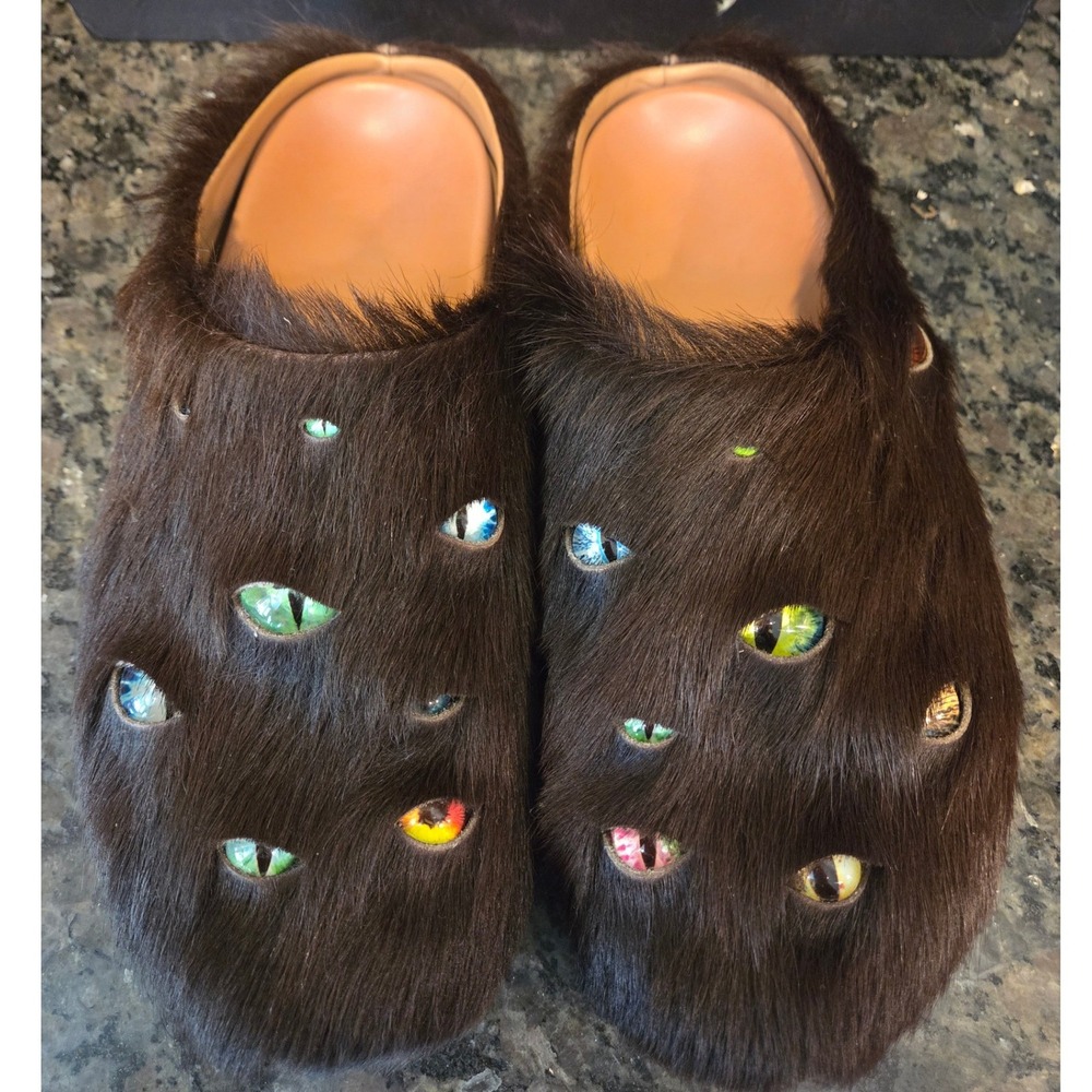 ESENES WORLDWIDE Bigfoot Monster Eyeball Mules Brown Pony Hair Mens Size 10